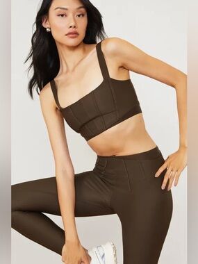 Alo Yoga Espresso Corset Bra S and Airlift High Waist 7/8 Leggings XS